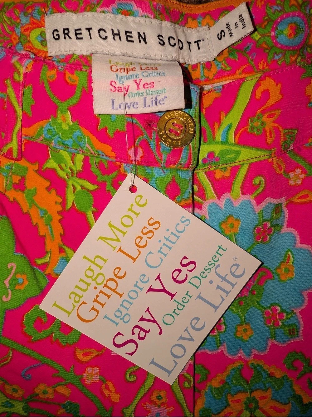 ☘️ Gretchen Scott Jeans Paisley Pink & Green Small NWT - Picture 2 of 7